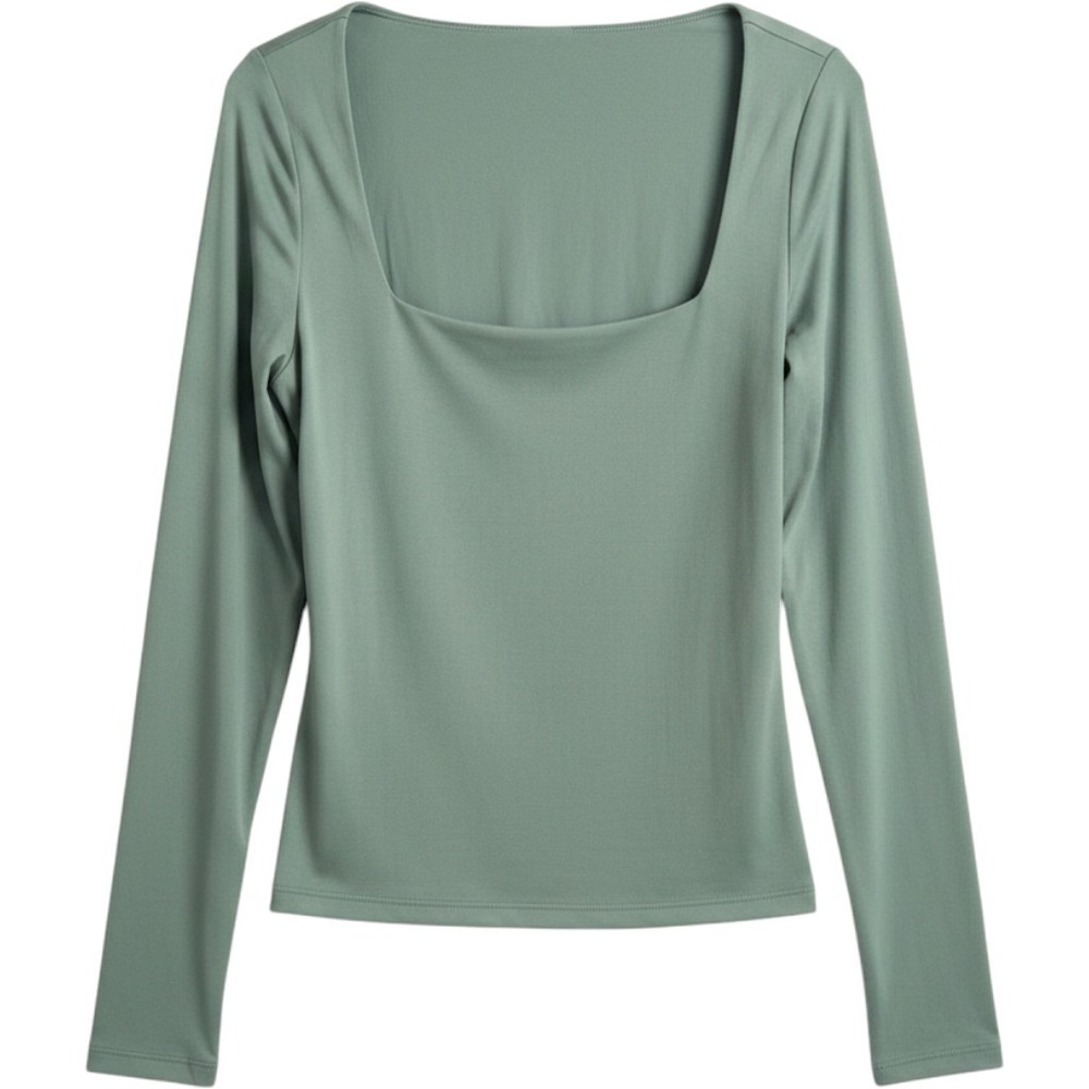 90 Degree by Reflex Contour Ocean Square Neck Top Sage Green XL Long Sleeve